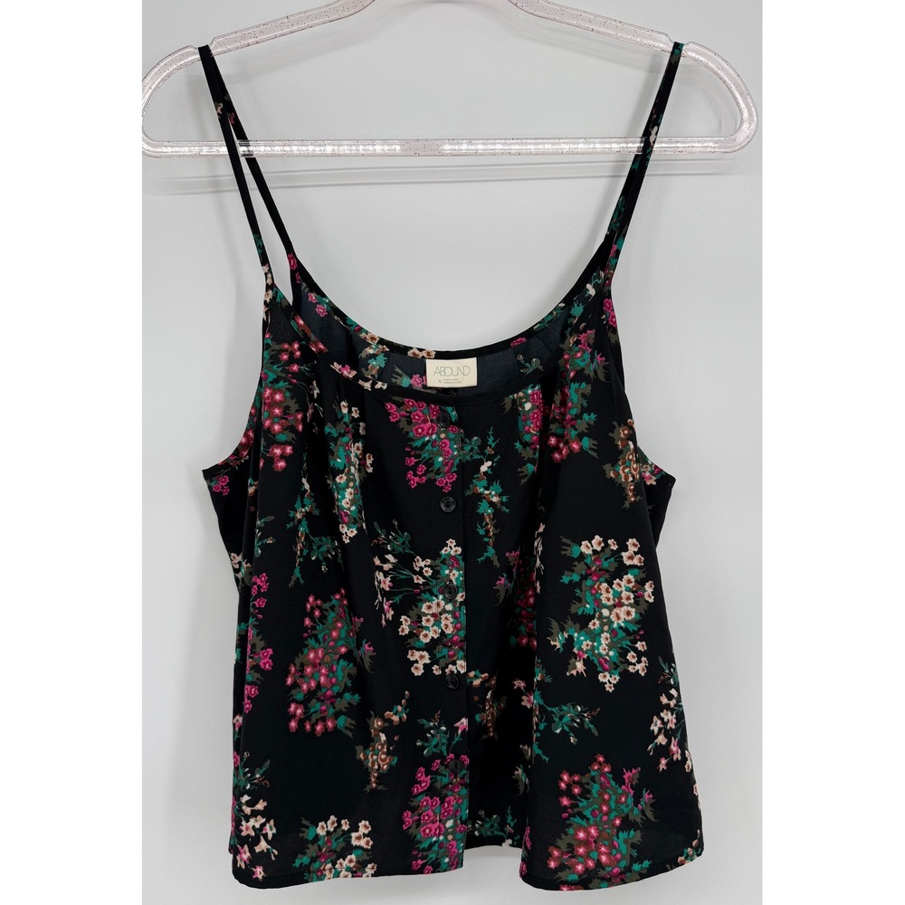Abound Womens Black Floral Button Front Camisole Spaghetti Strap Tank Top Sz XL
